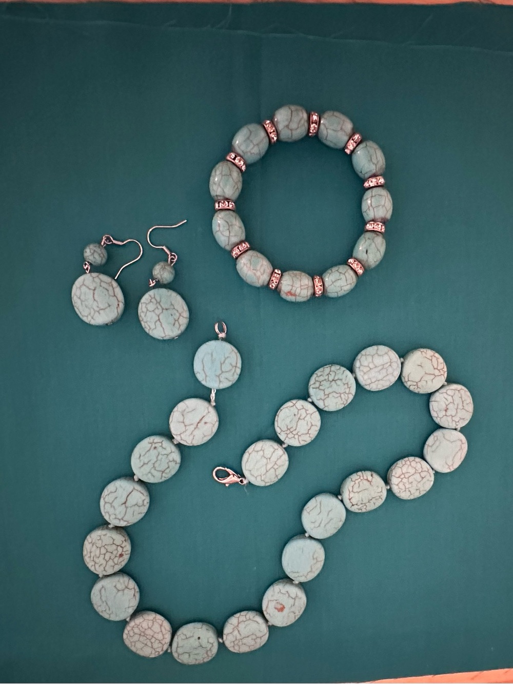 Turquoise Beaded Jewelry Set - Bracelet, Necklace & Earrings